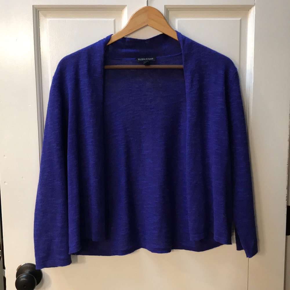 Eileen Fisher Organic Cotton Blue Open Cardigan